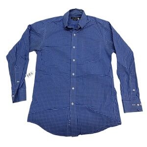Lauren Ralph Lauren Mens Slim Fit Non Iron Blue White Check Dress Shirt 15 32/33